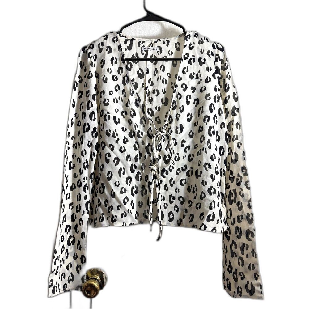 Women's Reformation Romance Leopard Print Front Tie Top Size M